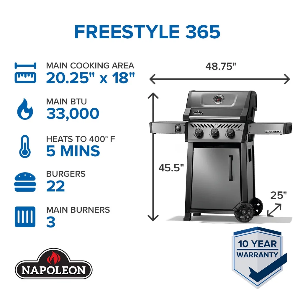 Napoleon Freestyle 365 3 - Burner Propane Gas Grill in Graphite Grey