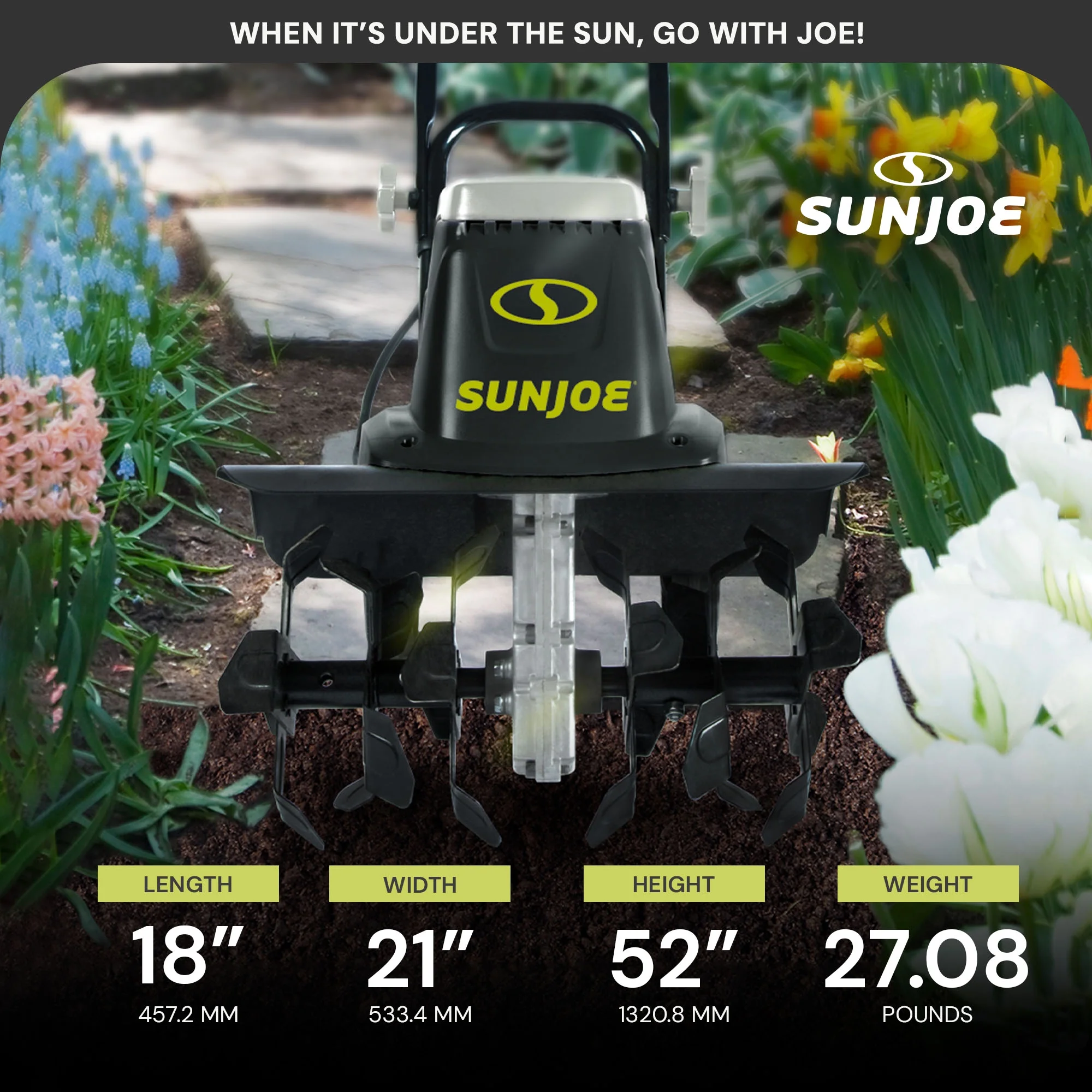 Sun Joe Electric Garden Tiller Cultivator, Steel Tines, 12 Amp, 16 in, TJ603E