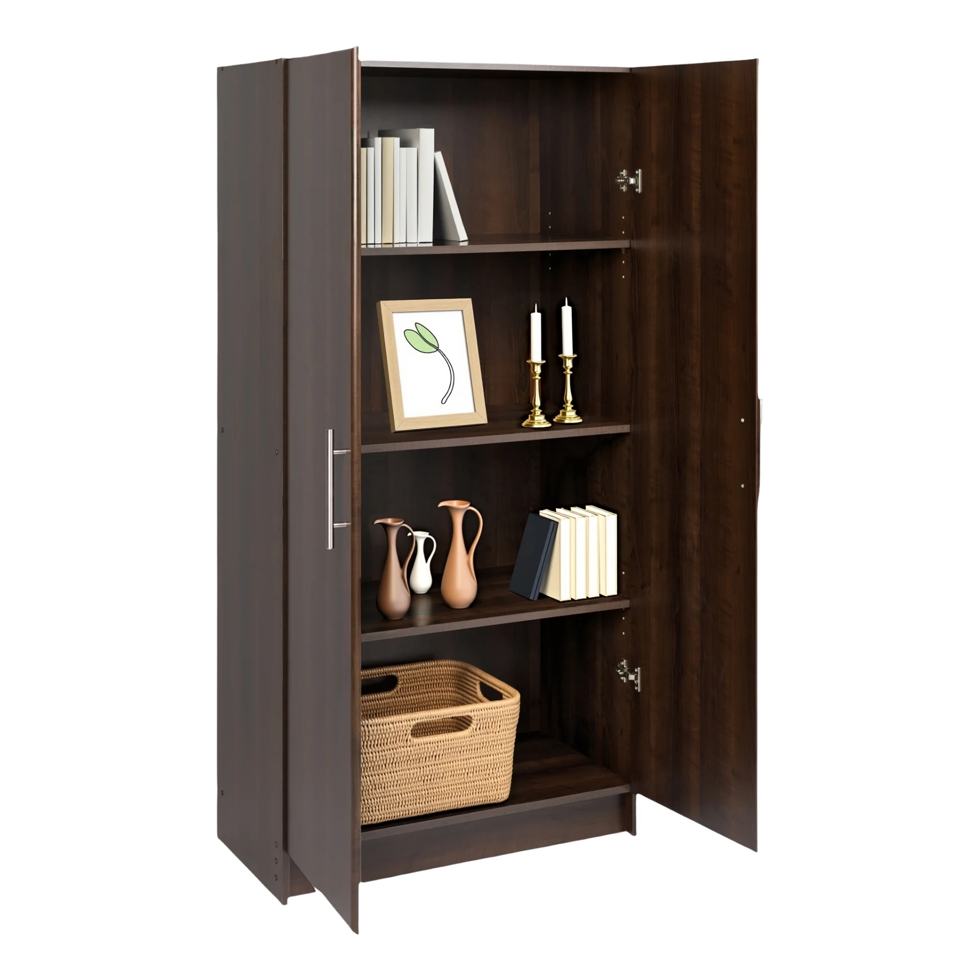 Prepac Adjustable Shelves Cabinet - Functional Tall Garage Table, 16"d x 32"w x 65"h Freestanding Garage Cabinet with 2 - Doors, Espresso - EES - 3264