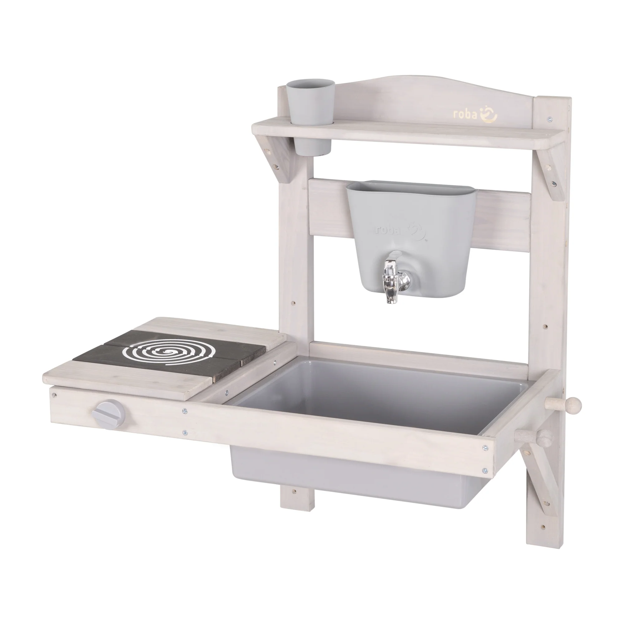 Cuisine enfant suspendue avec accessoires – Bois certifié FSC – Finition gris gravé