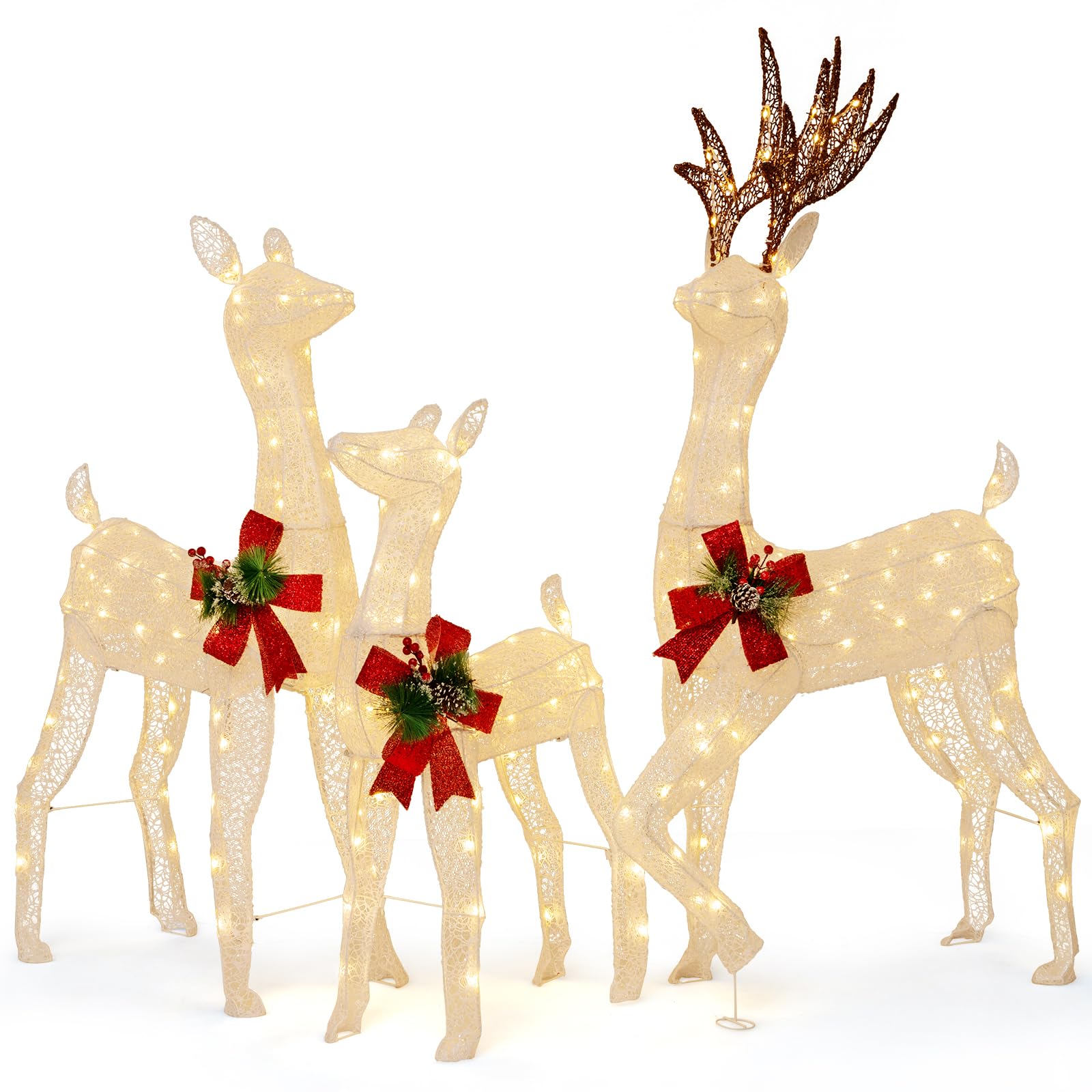 Tangkula 3 Pieces Lighted Christmas Reindeer Family, Xmas Lighted Deer Decoration with 230 Warm White LED Lights