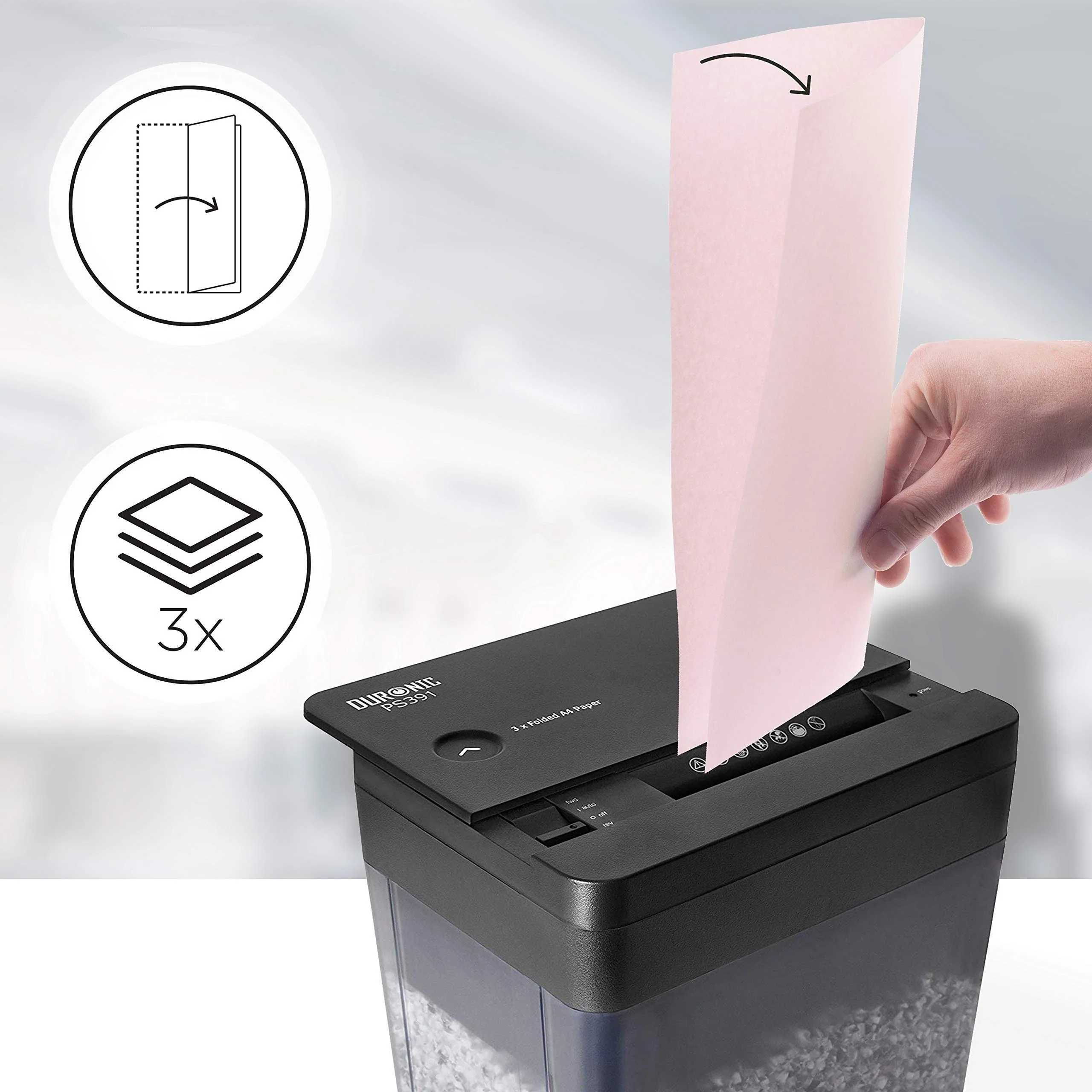 Duronic PS391 Mikro-Aktenvernichter (Modelljahr 2025). Vernichtet bis zu 3 Blatt Papier | Leistungsstarker Mikro-Aktenvernichter | Kompakter elektrischer Mini-Aktenvernichter | Datenvernichter für das Homeoffice