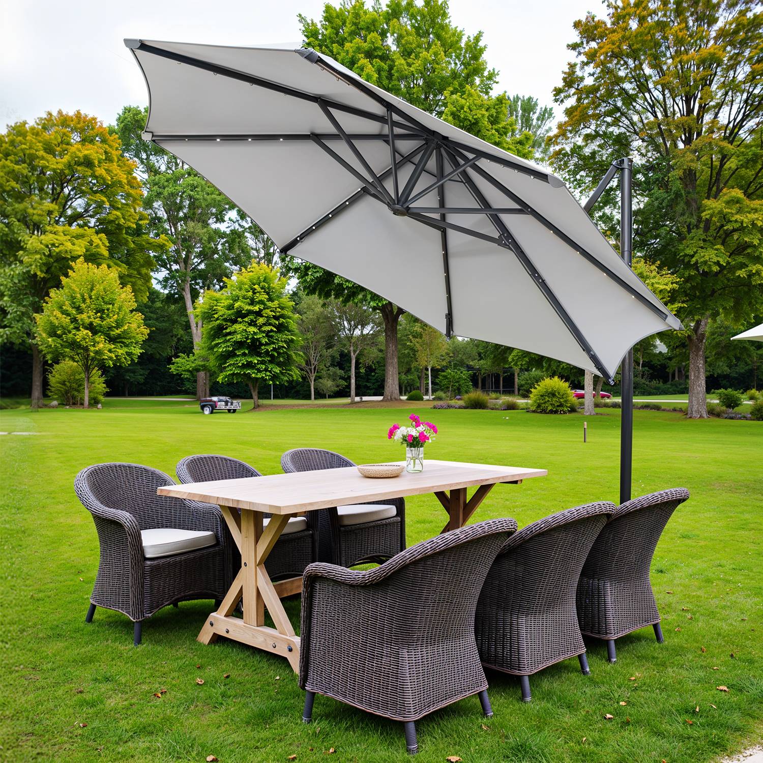 2025 Roterende Hængeparaply med Håndsving, Duegrå