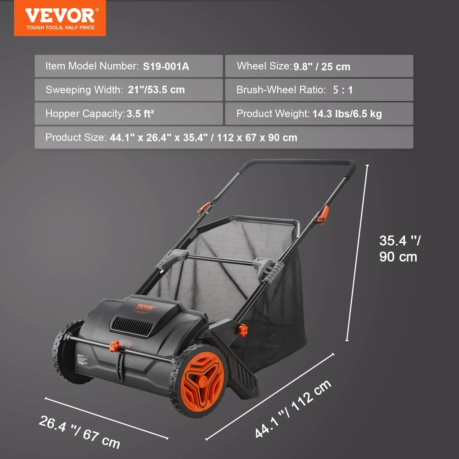 VEVOR Push Lawn Sweeper. 21 Inch Leaf & Grass Collector