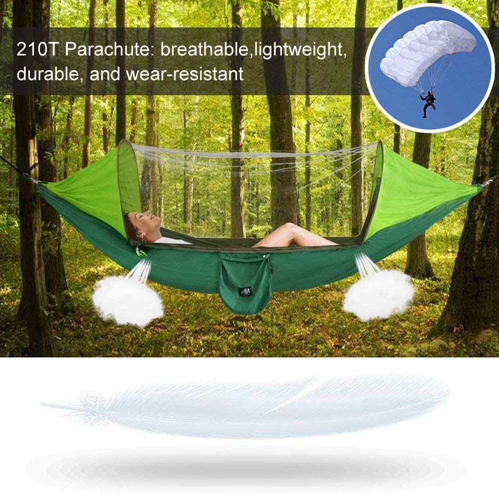 Hamac de camping AYAMAYA avec moustiquaire et pare-soleil + ventilateur de camping rechargeable avec lumière LED