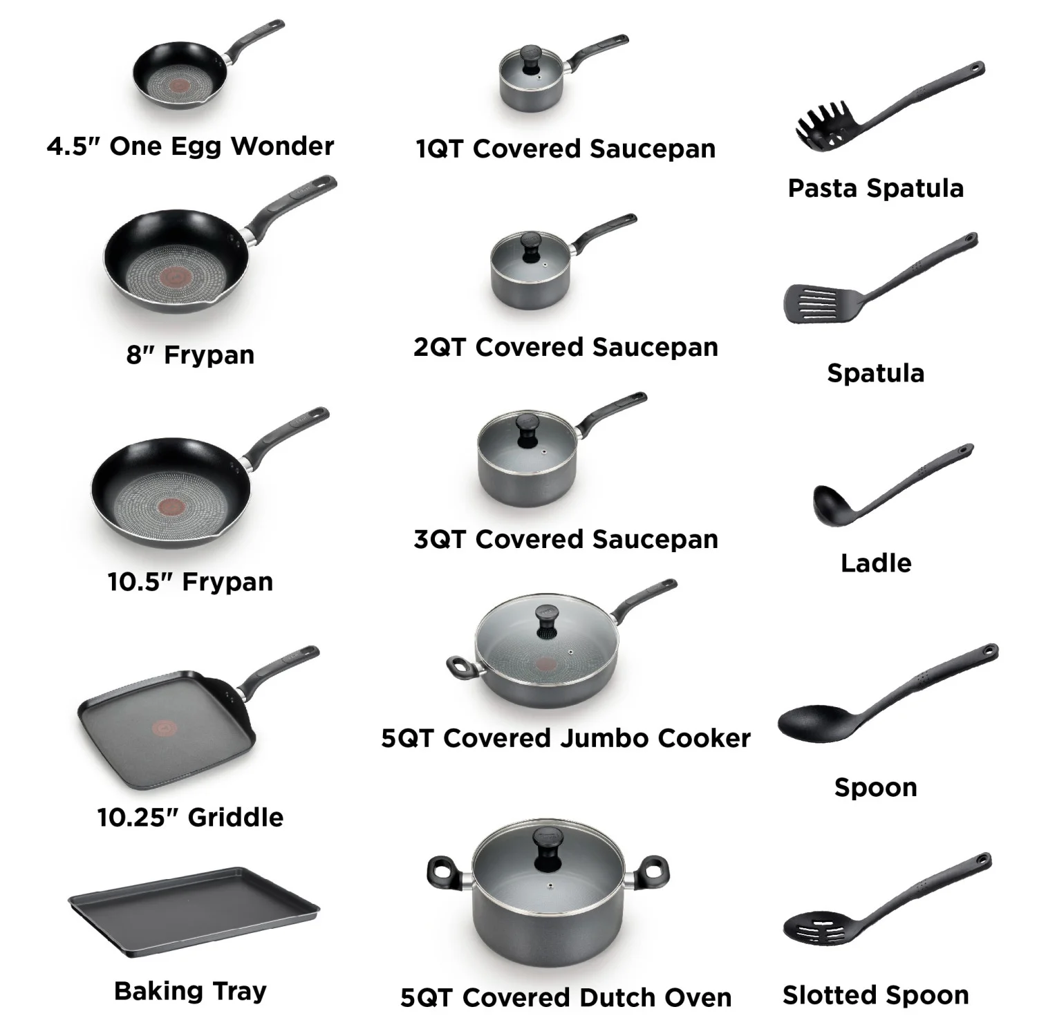 T - Fal Easy Care, 20 Piece Non - Stick Pots and Pans Cookware Set, Grey