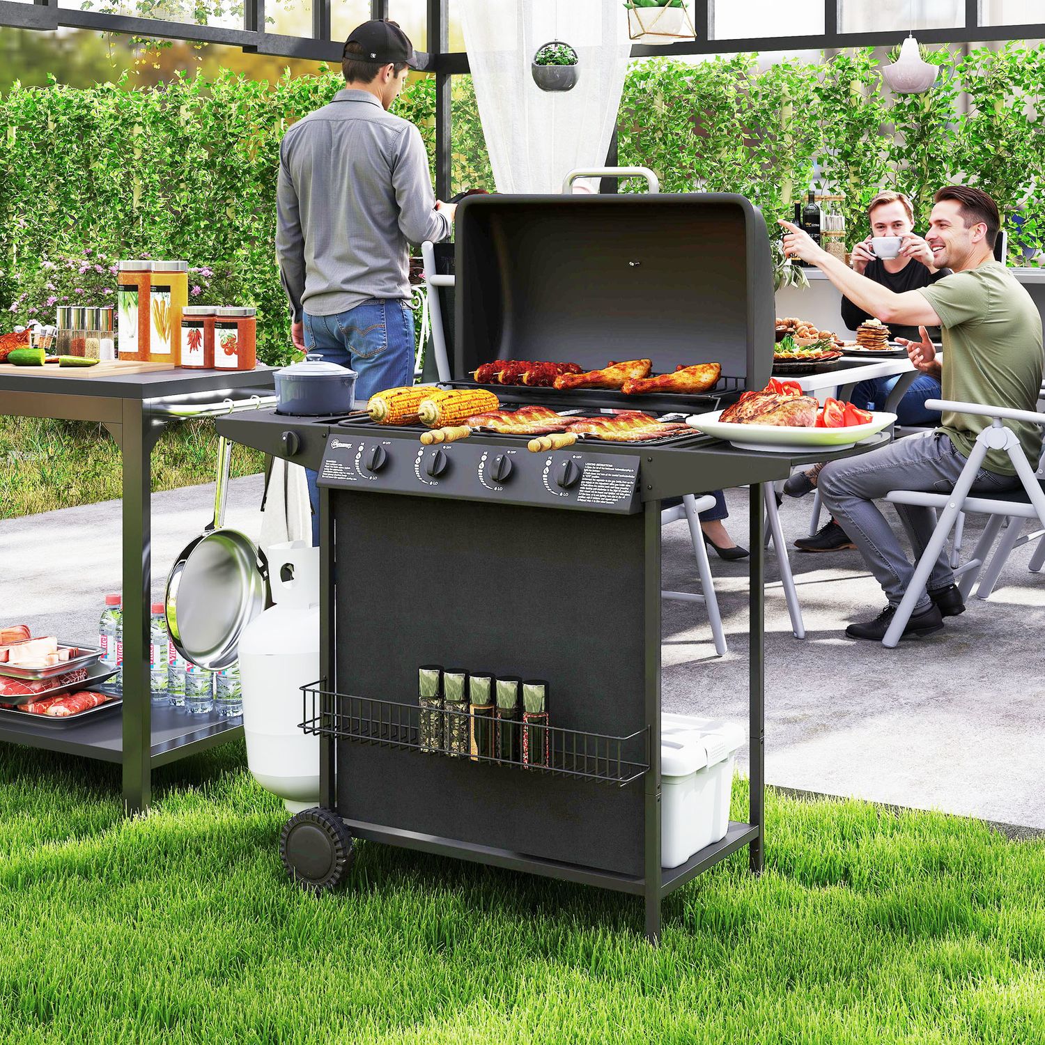 Gasgrill aus ABS-Stahl, 121 x 54 x 97 cm – Outsunny. Schwarz.