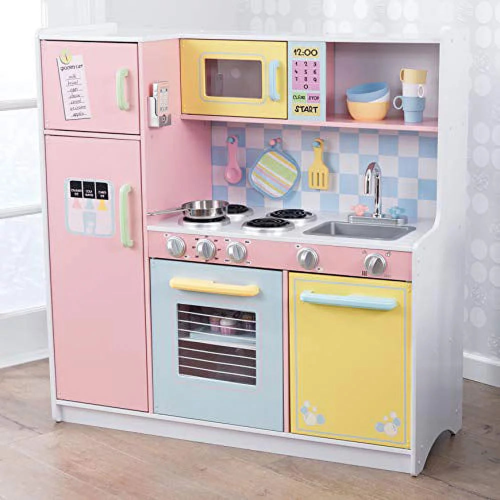 Grande cuisine en bois KidKraft avec boutons rotatifs, portes transparentes et téléphone jouet, cadeau pour les enfants de 3 ans et plus (42,30 x 17,60 x 43,00 pouces)
