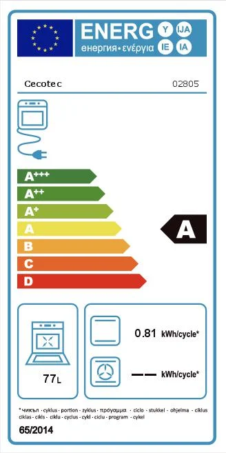 Cecotec Bolero Hexa C126000 Line+ A Almindelig Ovn, 2,8 kW, 77 L, Klipslåge, 4 Tilberedningsfunktioner, Energieffektivitet A - Grå