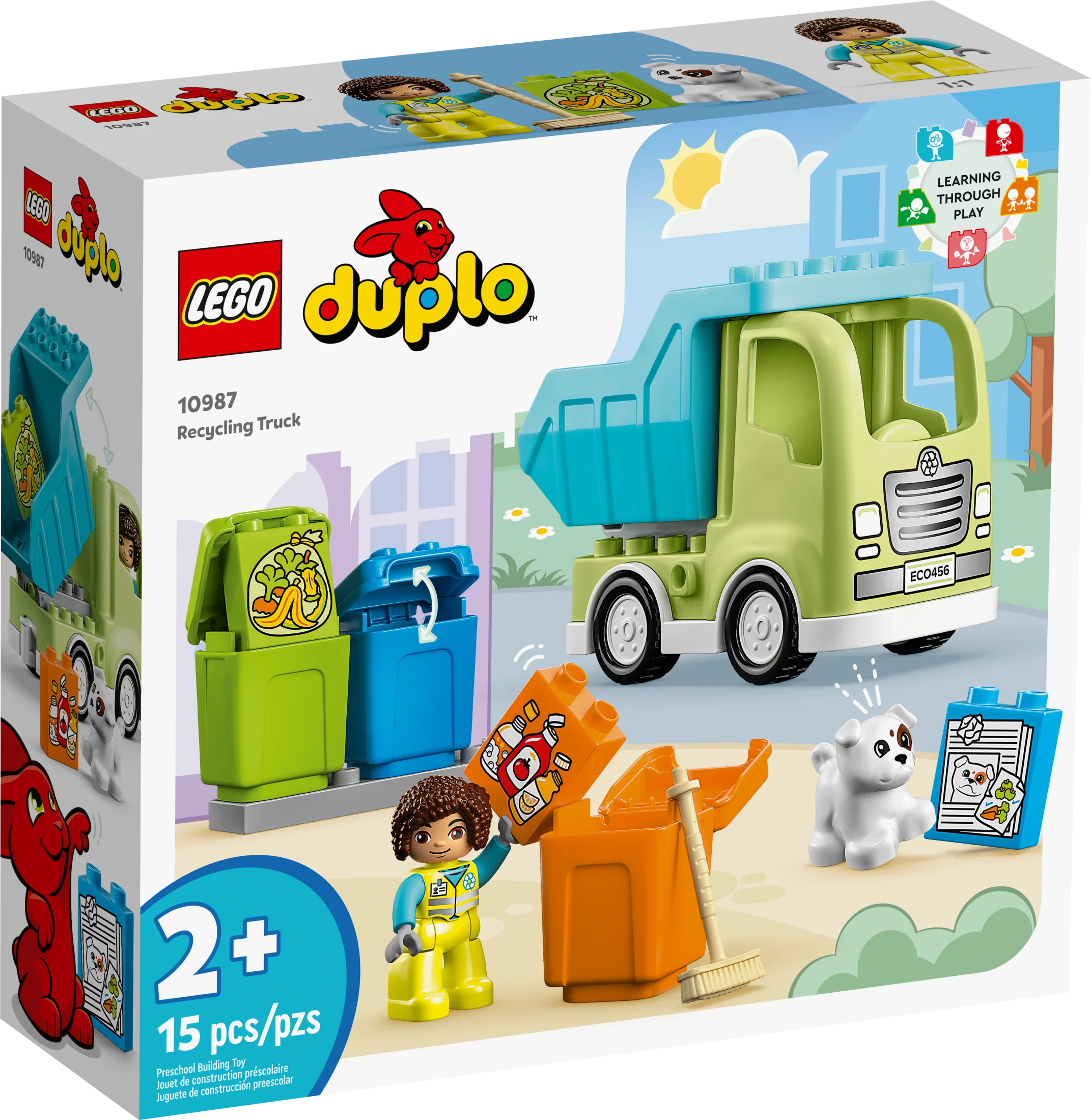 LEGO DUPLO City Camion de recyclage 10987, Jeu de construction, Apprends en jouant avec ce cadeau STEM créatif pour garçons et filles de 2 ans et plus, Comprend 3 poubelles de tri