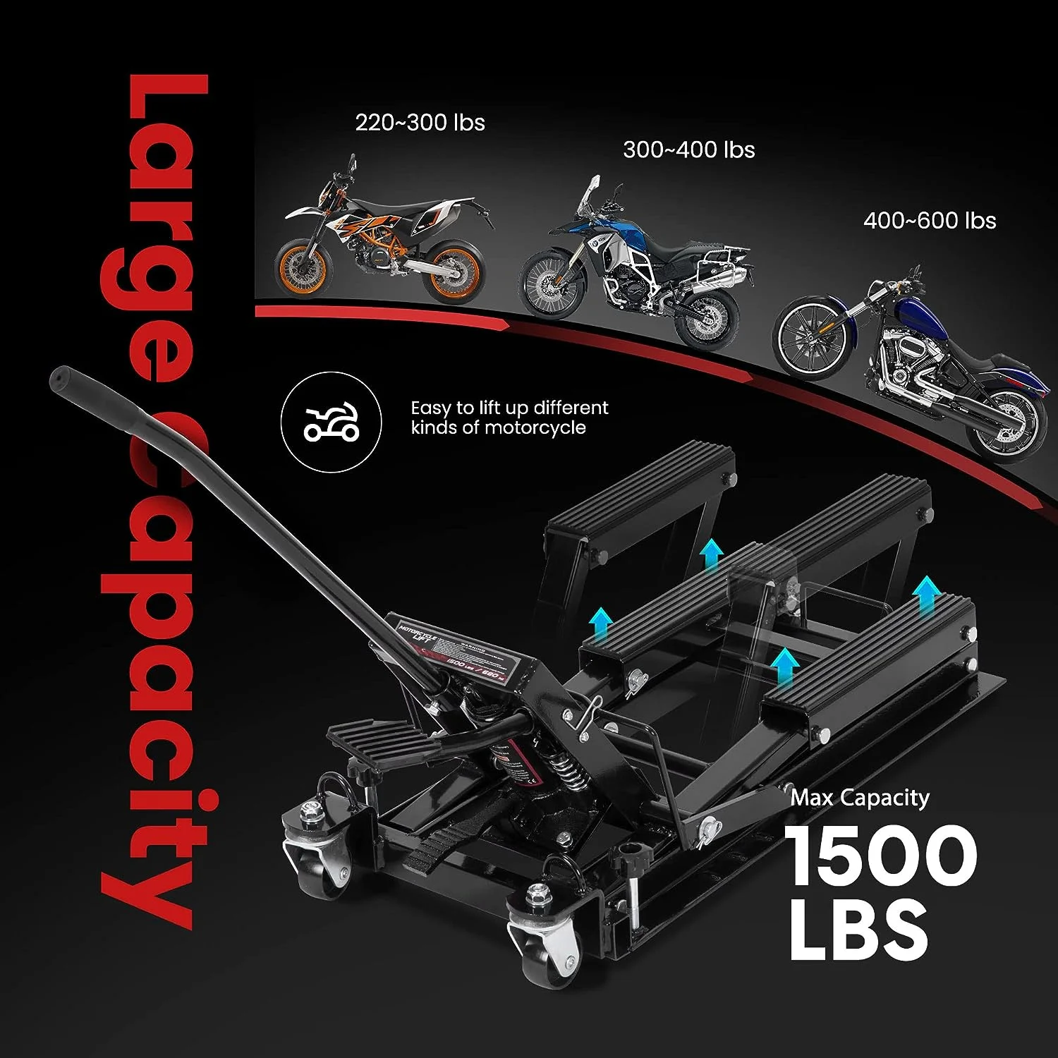 SPECSTAR Steel Hydraulic Motorcycle ATV Lift Jack Hoist Stand 1500 lb, Black