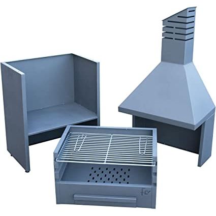 Flores Cortes – Gartengrill für Holz und Holzkohle mit 800 mm Abzugshaube. 3 Höhen.