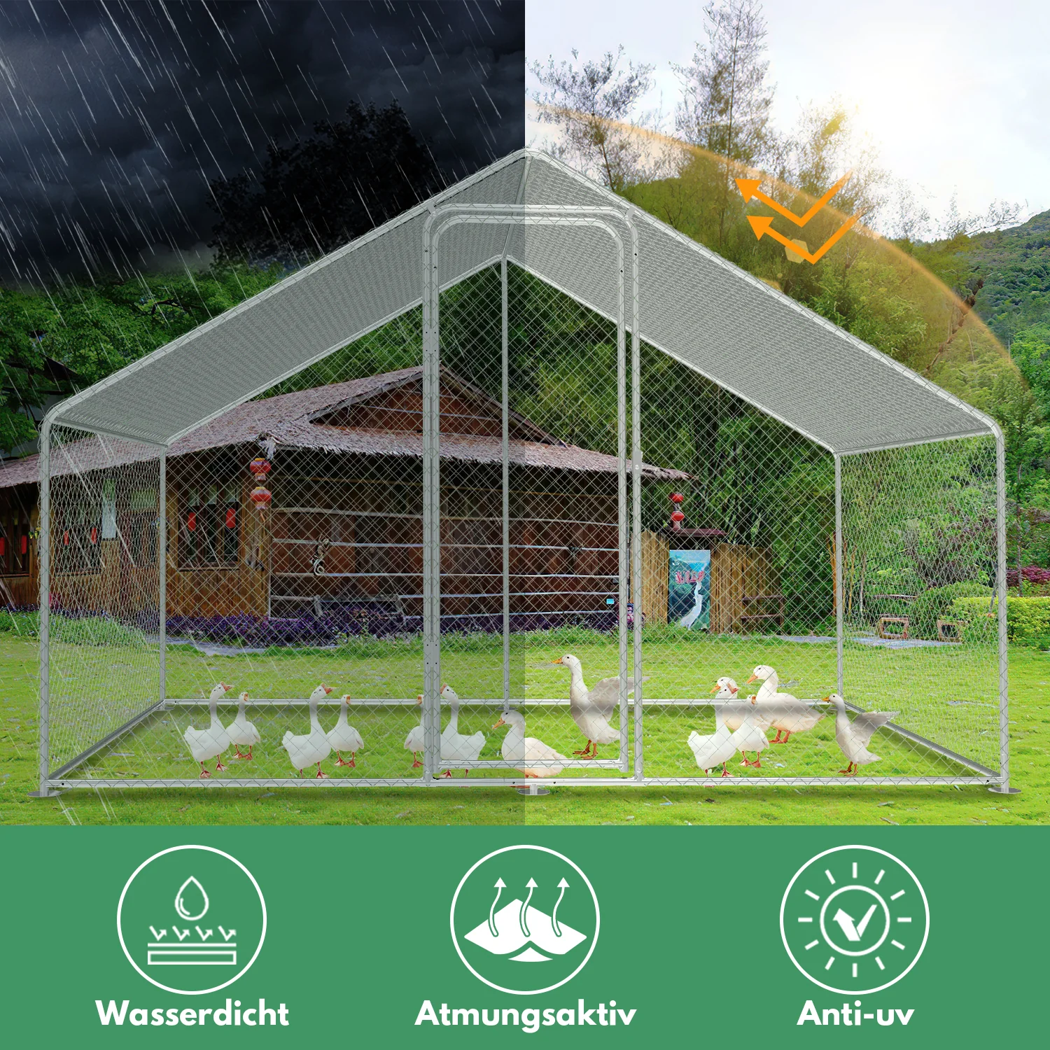 2025 Sonnewelt udendørs hønsehusindhegning med markise – 3 x 2 x 2 m