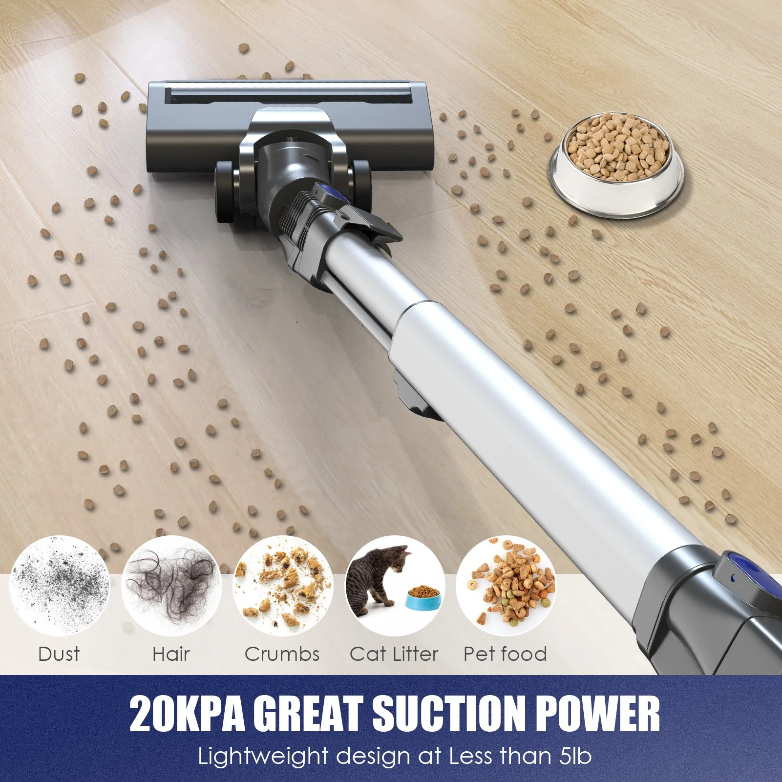 MOOSOO Stick Vacuum Cleaner, 4 - in - 1 Handheld Cordless Vacuum with Powerful Suction for Home Hard Floor Carpet Car Pet Hair, XL - 618A