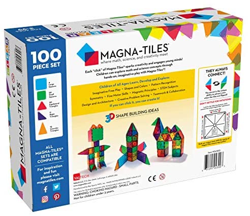 Magna-Tiles sæt med 100 dele, gennemsigtige farver, pædagogisk legetøj
