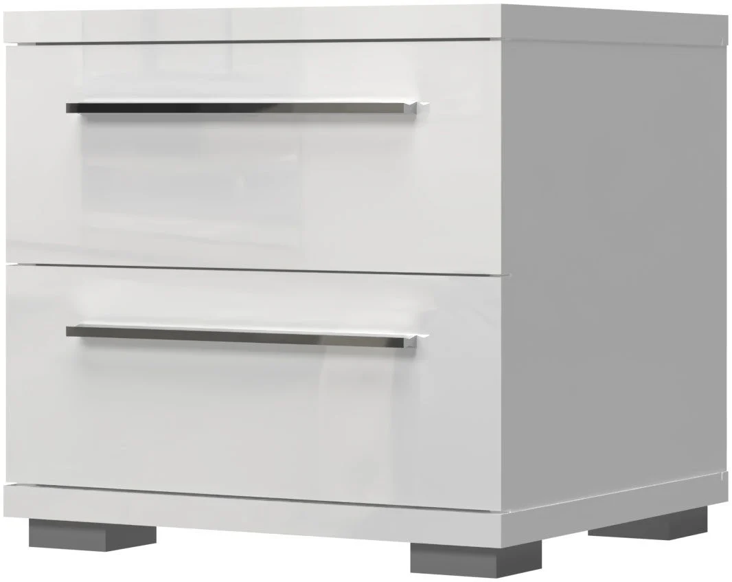 Table de chevet Piano en blanc brillant avec 2 tiroirs, largeur 45 cm