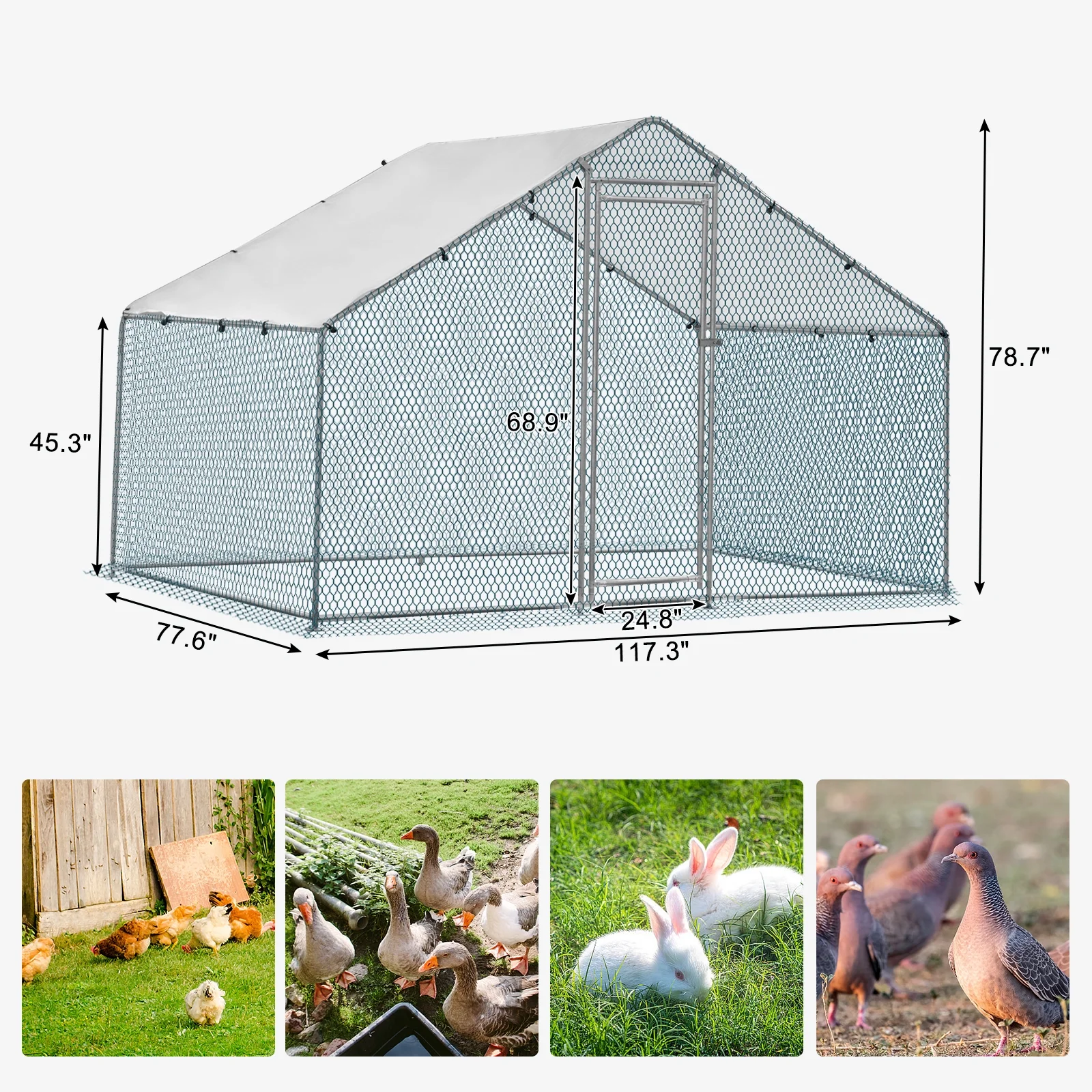 ZephyPaws - Grand parc à jeux en métal de 2 x 3 m avec housse imperméable - Enclos extérieur pour volailles, lapins, chats et chiens