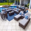 Tuscany 21 - Piece Resin Wicker Outdoor Patio Furniture Combination Set with Sectional Set, Eight - Seat Dining Set, and Chaise Lounge Set (Half - Round Brown Wicker, Polyester Light Gray)