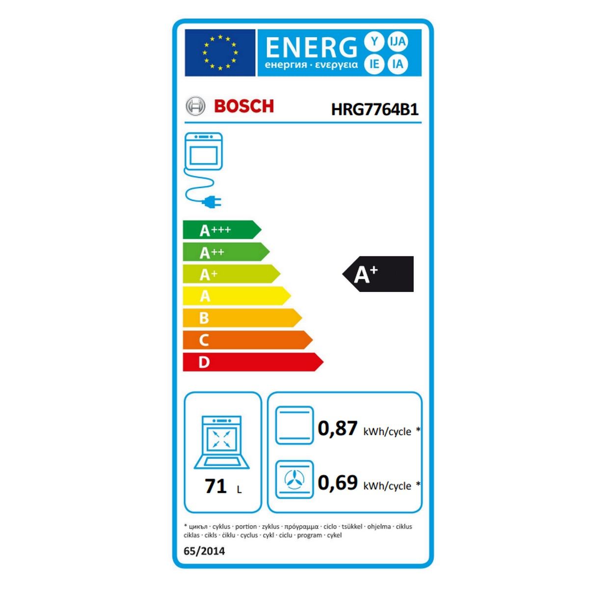Four combiné vapeur intégrable Bosch 71 L 60 cm A+ Pyrolyse Noir - Hrg7764b1