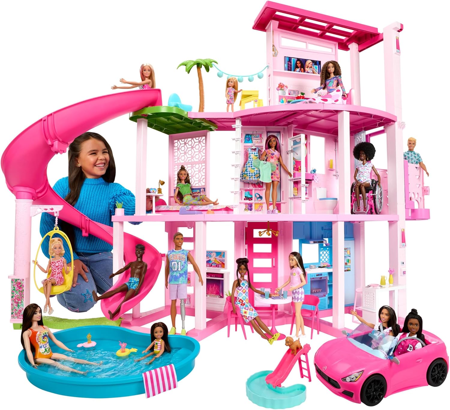 Barbie Dreamhouse 2023 3-etagers dukkehuslegetøj med 75+ møbler og tilbehør, fra 3 år (Mattel HMX10)