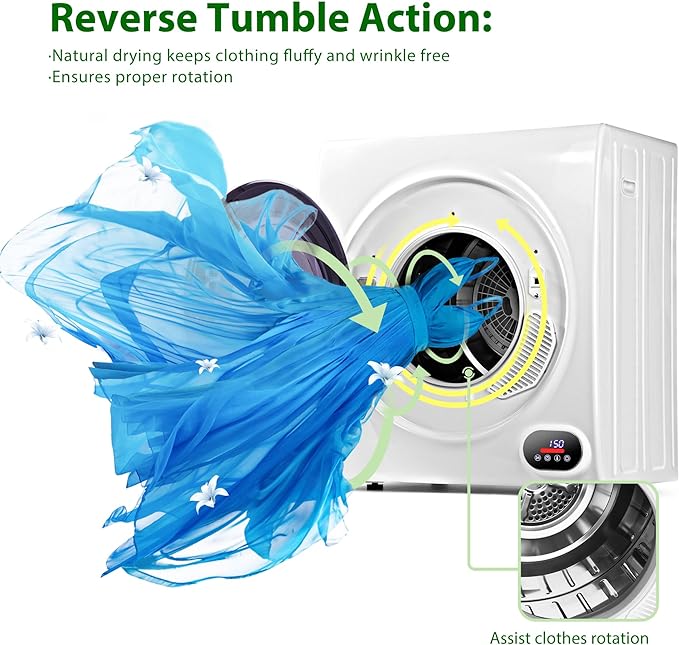 2025 EUHOMY 1400W bærbar tørretumbler med LCD-kontrolpanel og fire funktioner – hvid