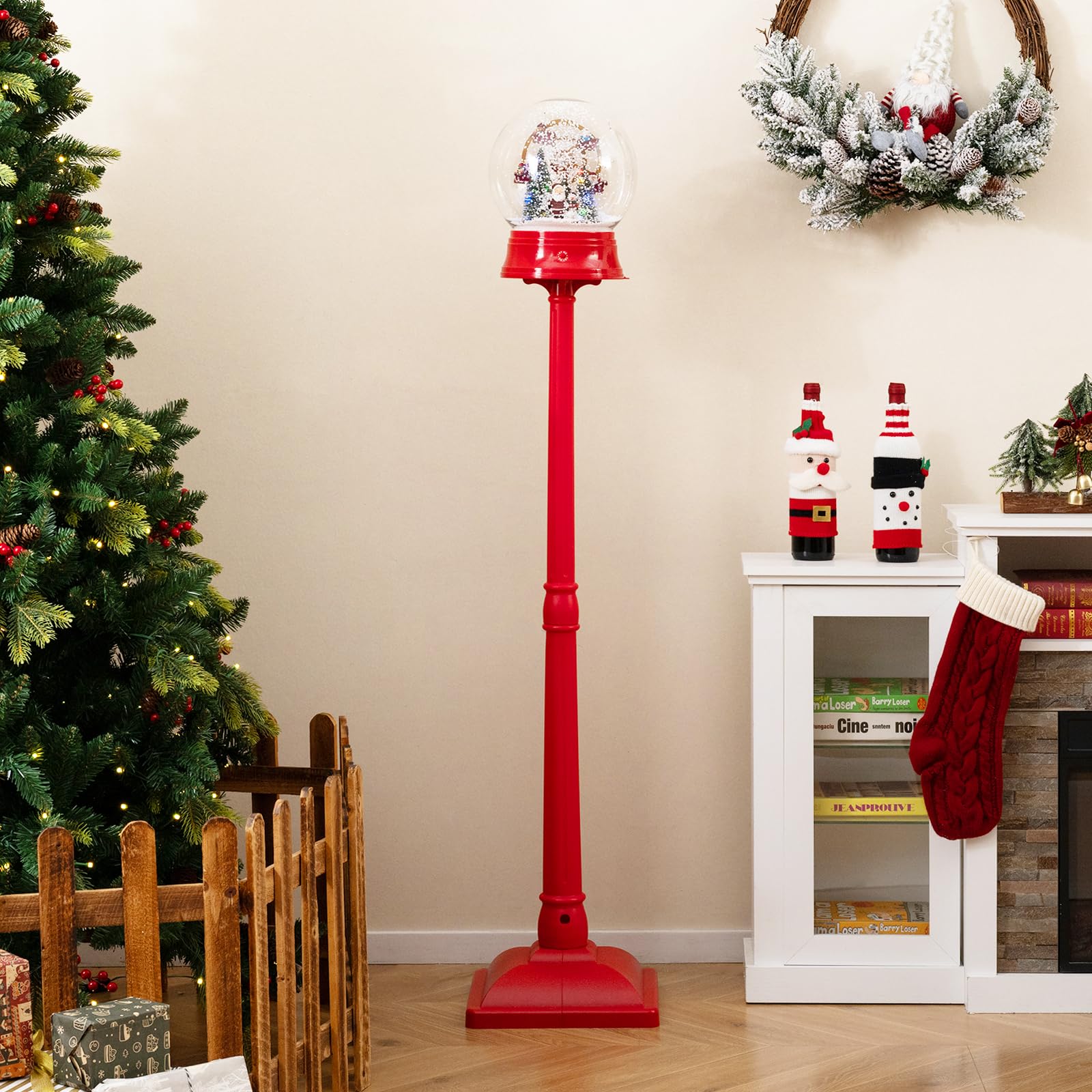 Tangkula 5.3 Ft 2-in-1 Musical Christmas Street Lamp with Falling Snow