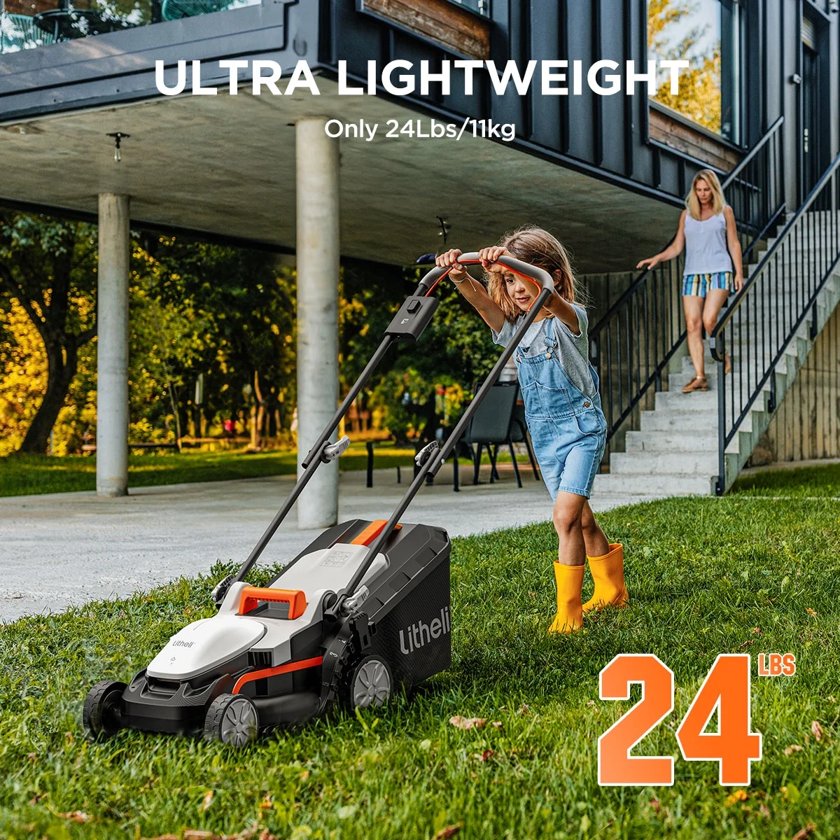 Litheli Cordless Lawn Mower, 20V 12" Electric Lawn Mowers, Adjustment Heights, Light Weight, with 2*2.0ah Portable Battery, for Garden/Yard/Farm