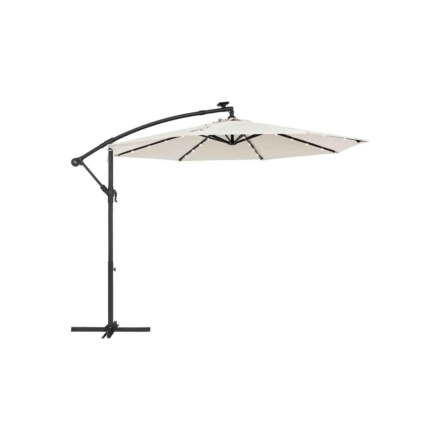 Parasol de terrasse extérieur décentralisé avec lumières LED à énergie solaire