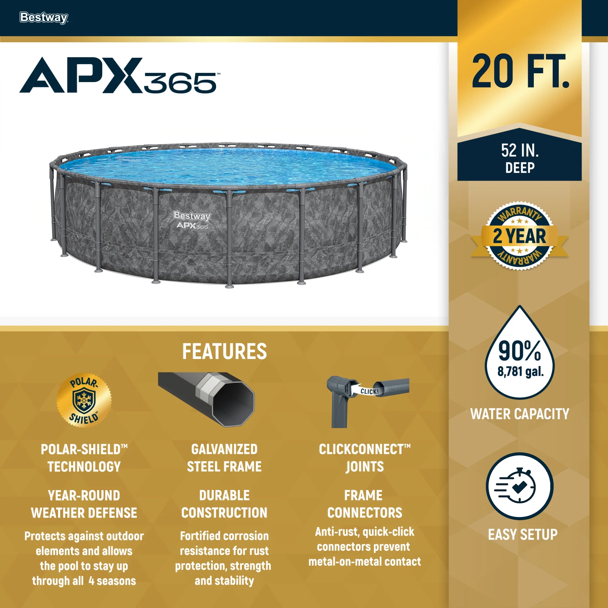 Bestway APX 365 20'X52" Round Above Ground Swimming Pool Set with Pump & Ladder