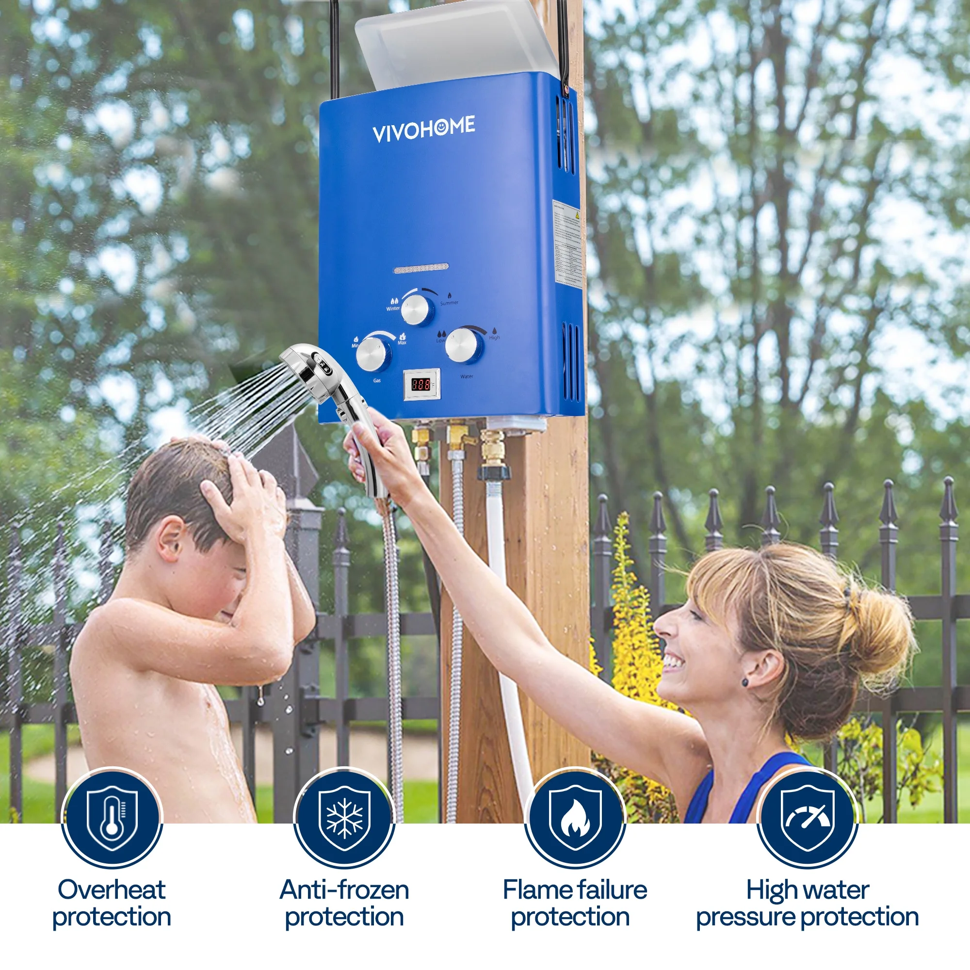VIVOHOME RV Portable Propane Tankless Water Heater, 1.6GPM 6 L RV Tankless Automotive Water Heater with Digital Display for RV Use, Blue