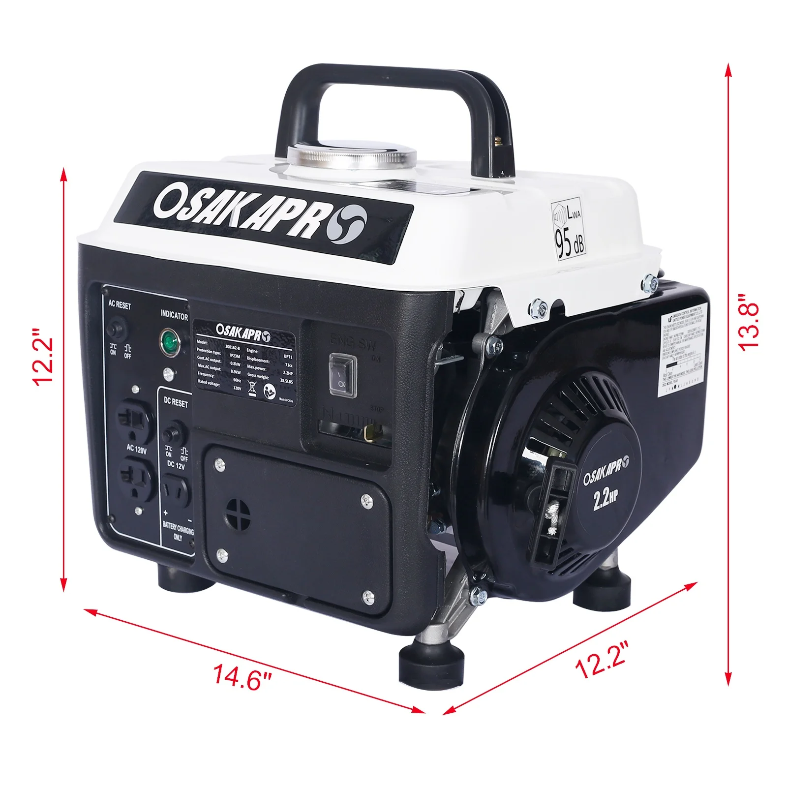 Portable Gas Powered Generator, 900W Peak, 800W Rated, Low Noise, Lightweight, EPA Compliant for Home, Camping, and Outdoor Use