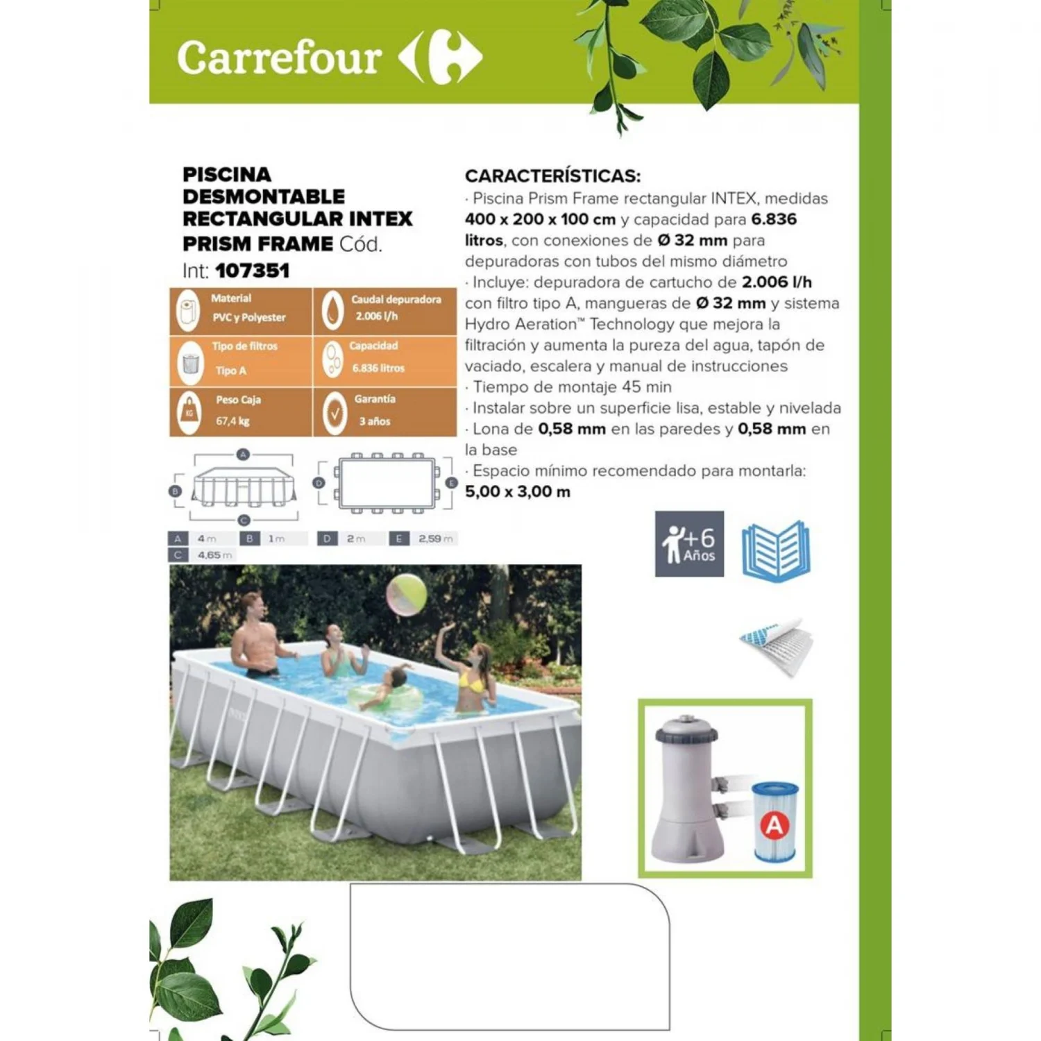 Piscine rectangulaire Prism Frame 100x400x200 cm