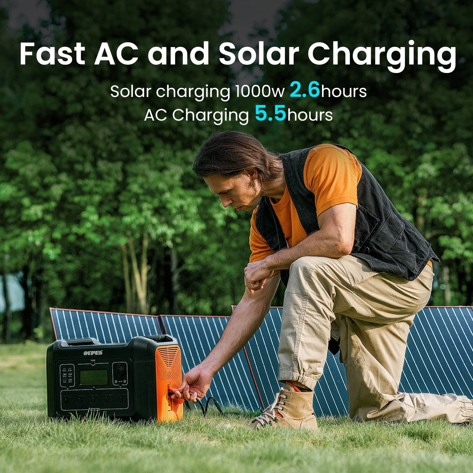 OUPES 2400W 2232wh Portable Power Station with 4x240w Solar Panel, Solar Generator for Outdoor Camping, Home Backup, Emergency, RV