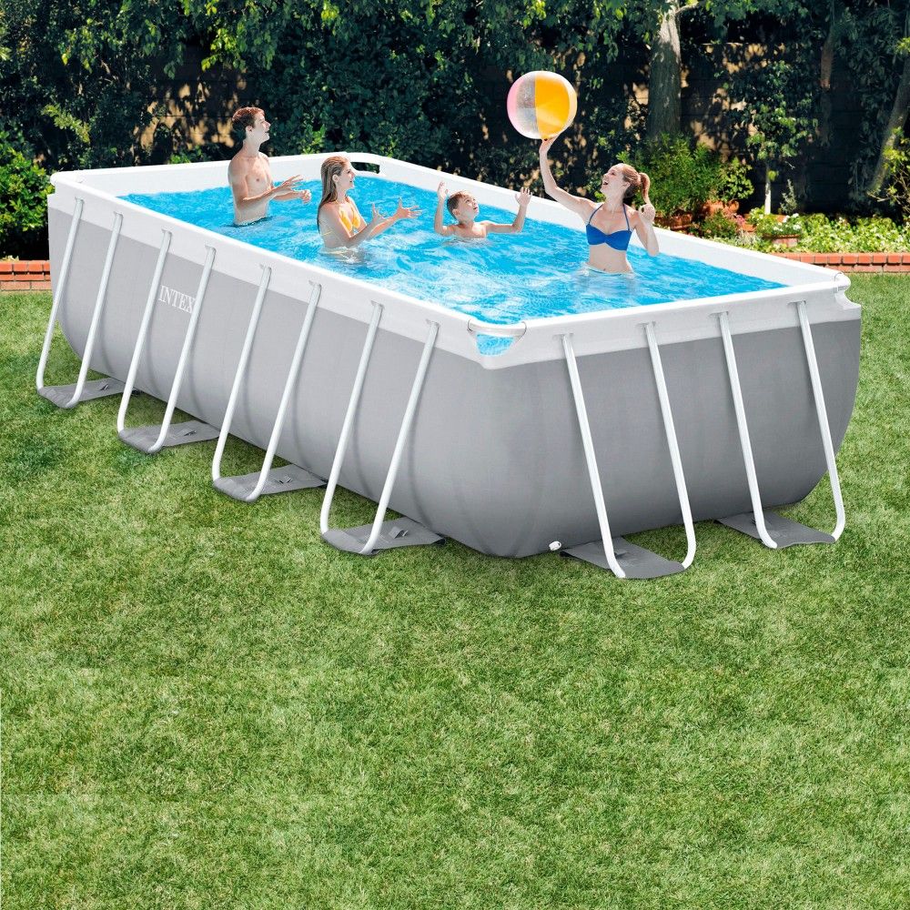 Piscine tubulaire rectangulaire amovible Intex 488 x 244 x 107 cm grise avec purificateur