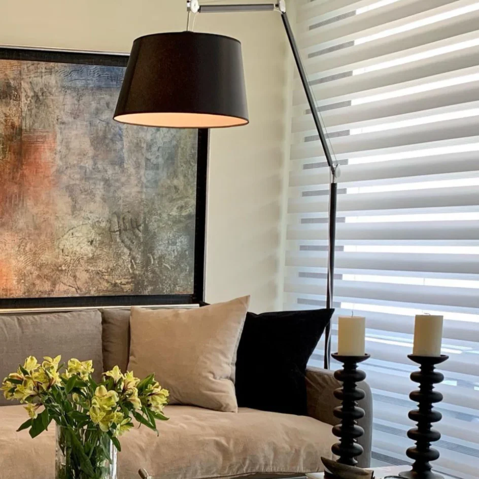 2025 Gulvlampe, Metal, Krom, Sort, Stofskærm, E27 - LGLP0023