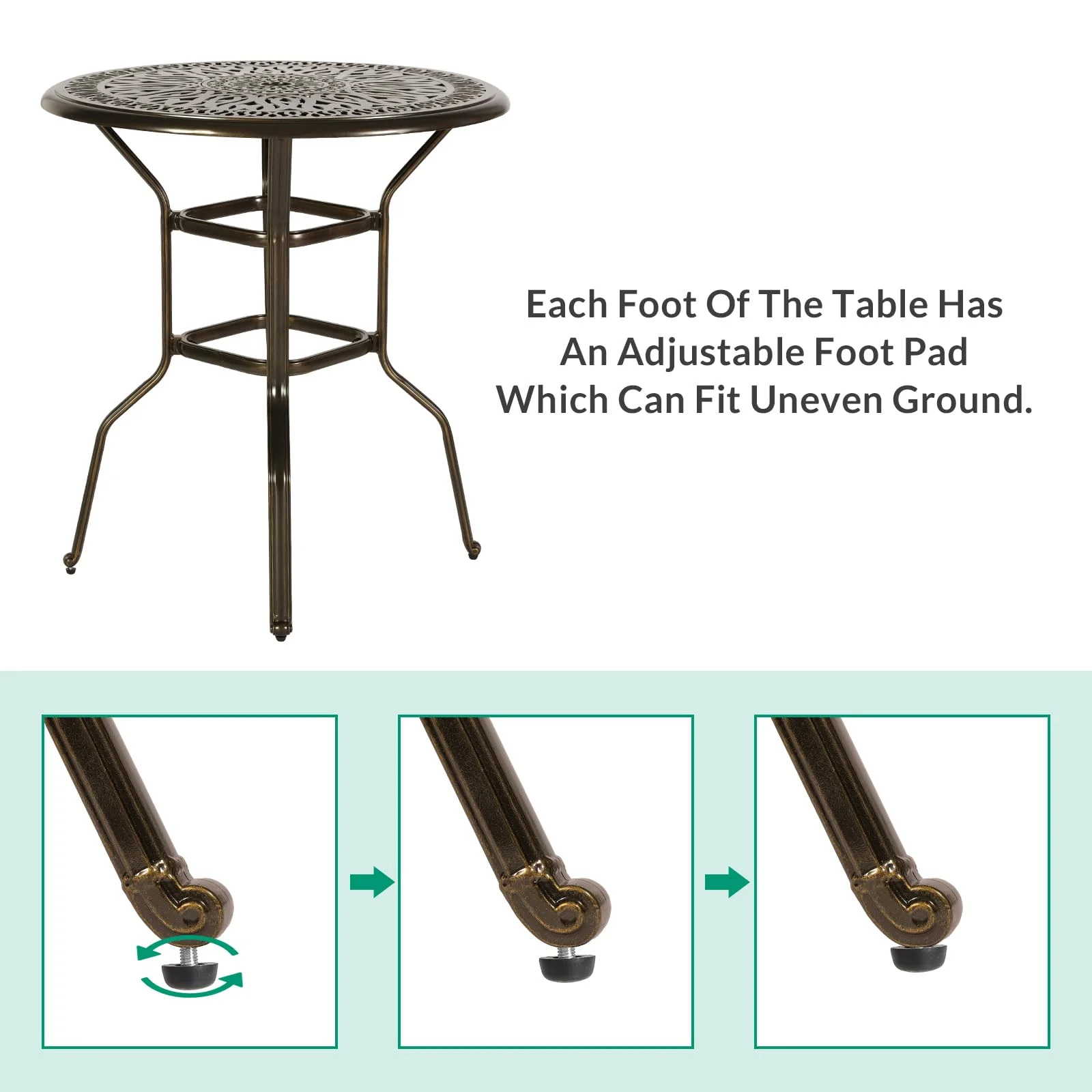 VIVIJASON 35.2" Patio Height Bar Table, All - Weather Cast Aluminum Bar Bistro Table Outdoor Patio Round Dining Table with Umbrella Hole for Balcony, Lawn, Garden, Backyard, Antique Bronze