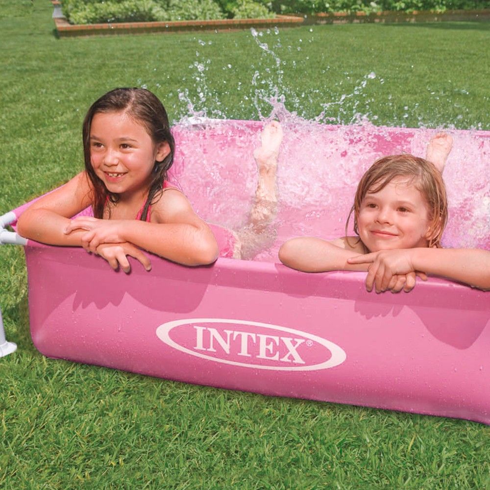 Intex Square rørformet PVC overjordisk pool 122x122x30cm lyserød