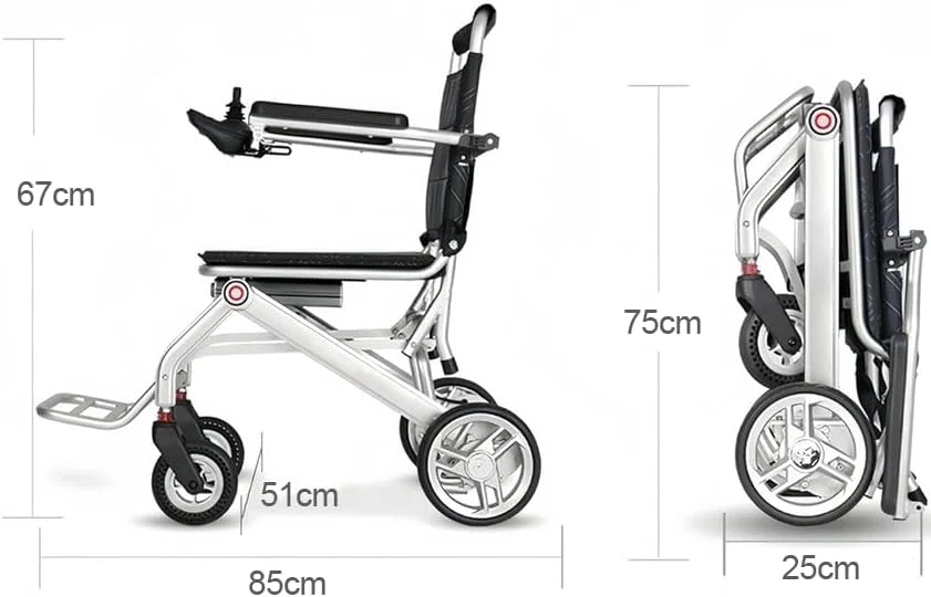 Fauteuil roulant électrique ultraléger ByteTecpeak D01 (2025), 14,1 kg, pliable, conforme aux normes des avions, batterie lithium 12 A amovible, capacité de charge de 150 kg, idéal pour une utilisation en intérieur