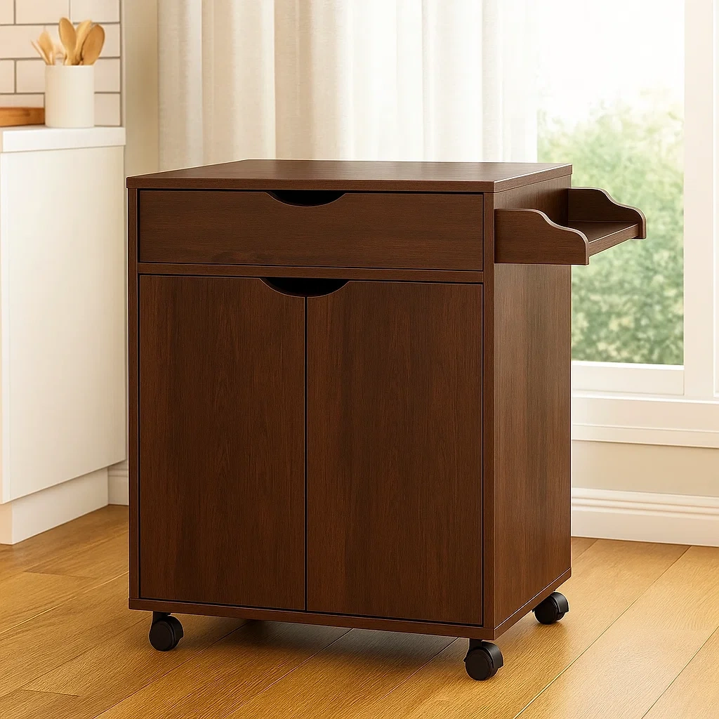 Kompakte Kücheninsel mit Rollen und Schublade, MDF-Holz, dunkelbraun, freistehend, 60 x 40 x 85 cm, für den Hausgebrauch. - 5rkcTkLbbY3A