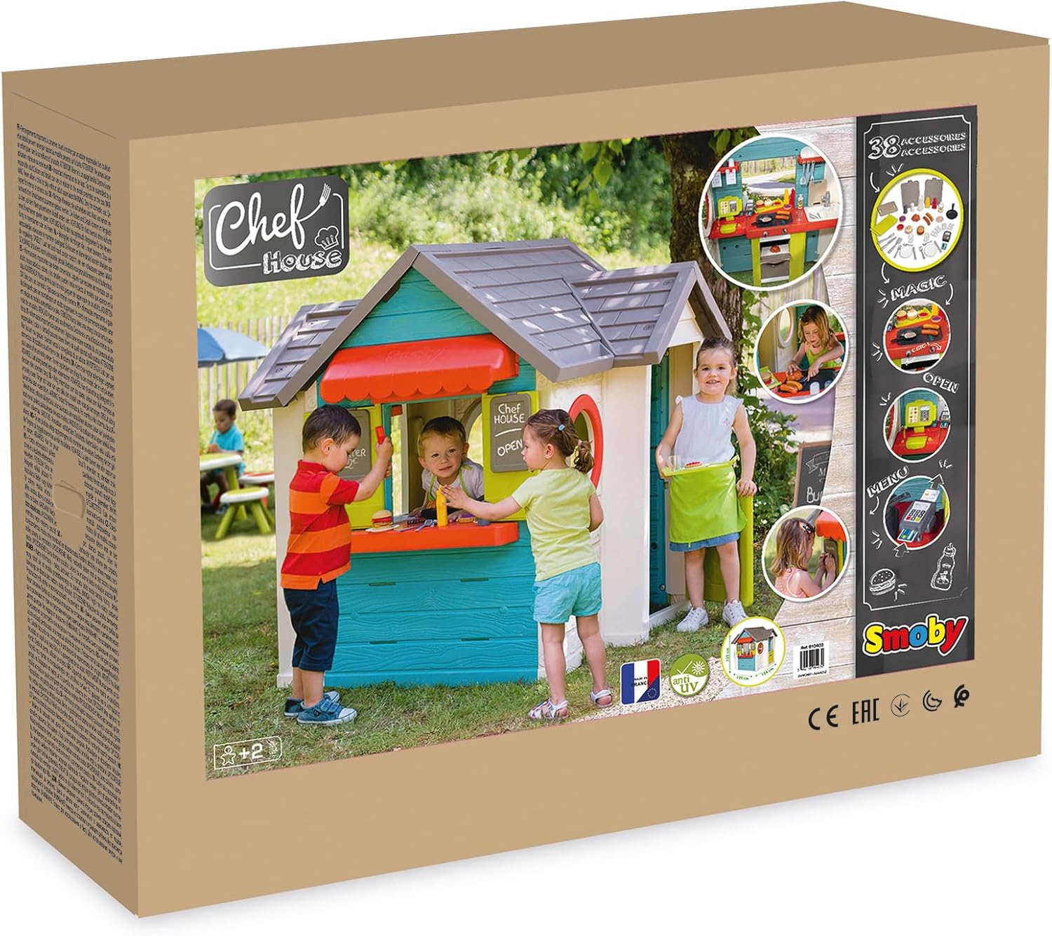 Smoby Life Havehus - Børnehavelegehus - Inkluderer plantekasse, fuglefoderautomat, værktøj og tilbehør - UV-beskyttelse - Genbrugsmateriale - Fra 2 år (7600810408)