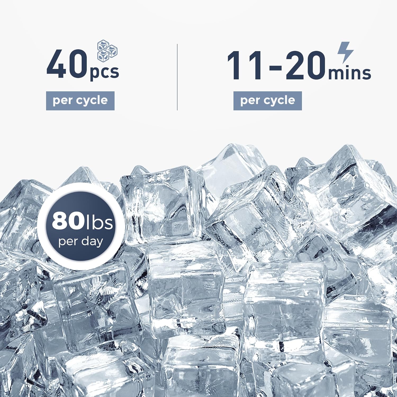 Machine à glaçons commerciale sous le comptoir, capacité de 80 lb/jour avec stockage de 24 lb de glace, pompe de vidange intégrée, nettoyage automatique, réglage de la minuterie, écran LCD intelligent, idéale pour un usage domestique et commercial