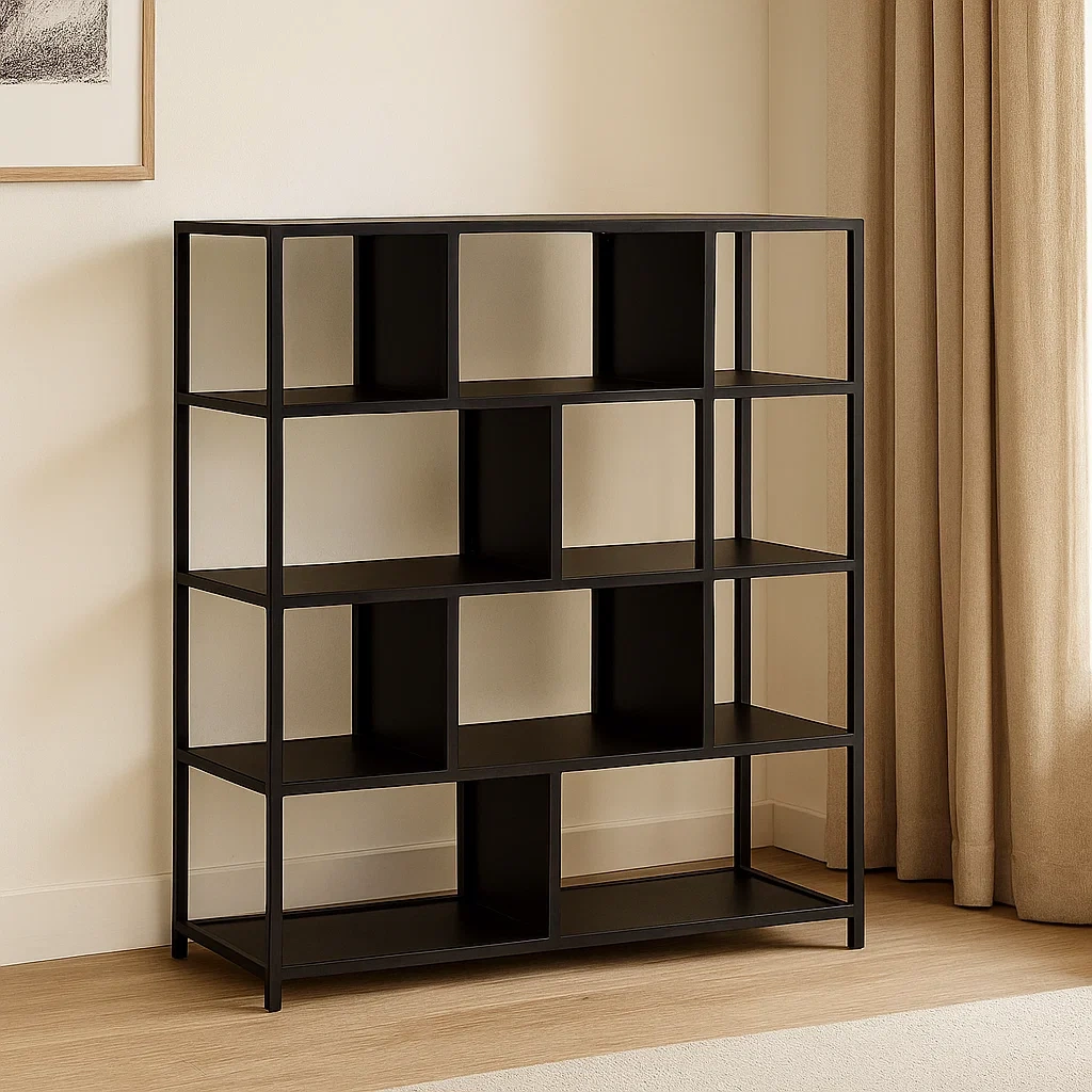 Metallregal, 4 Ablagen, Eisengestell, schwarz, für Büro oder Wohnzimmer, Wandmontage, 120 x 30 x 150 cm - zSOVwDnlgubK