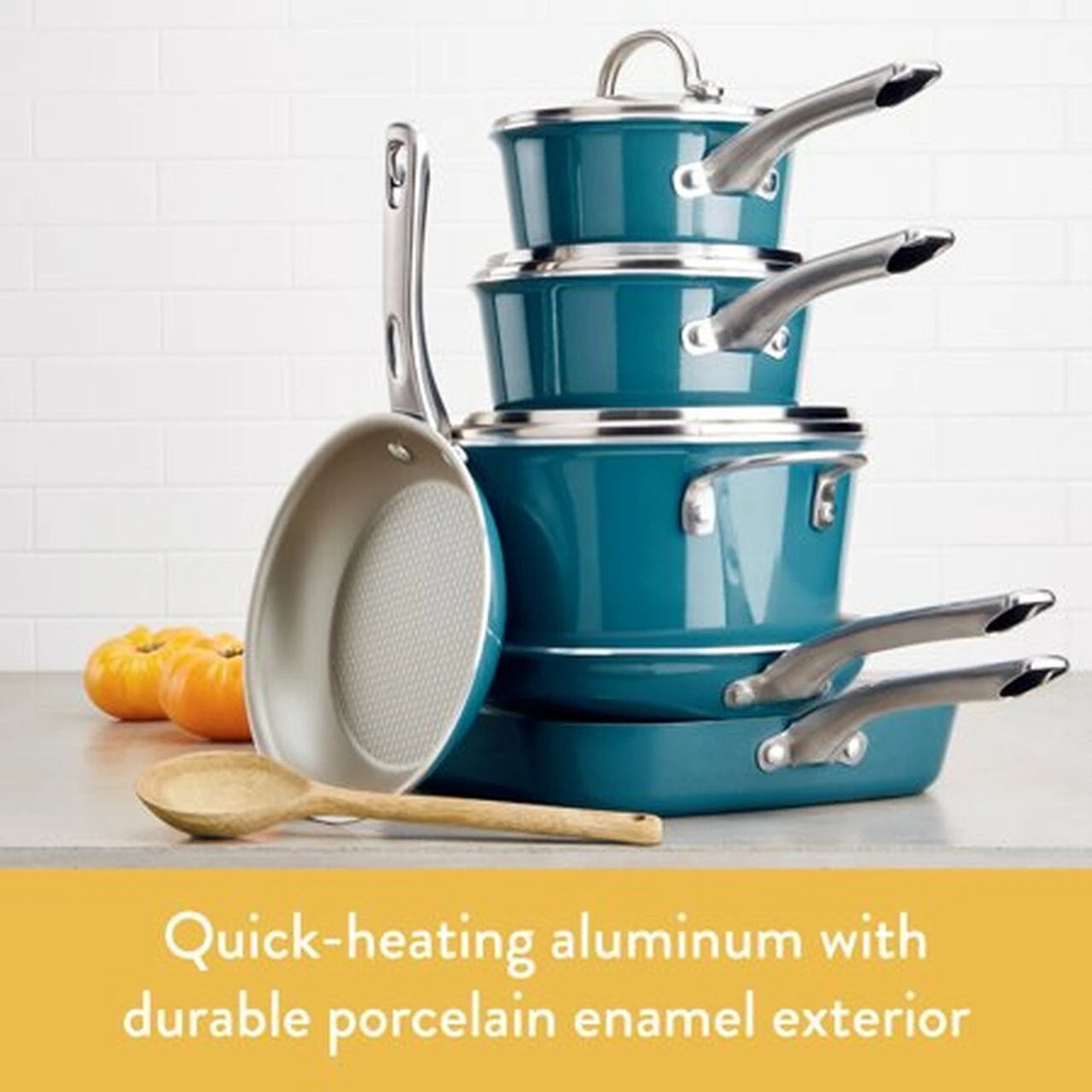 Ensemble de 10 casseroles et poêles antiadhésives Ayesha Curry en porcelaine émaillée, bleu