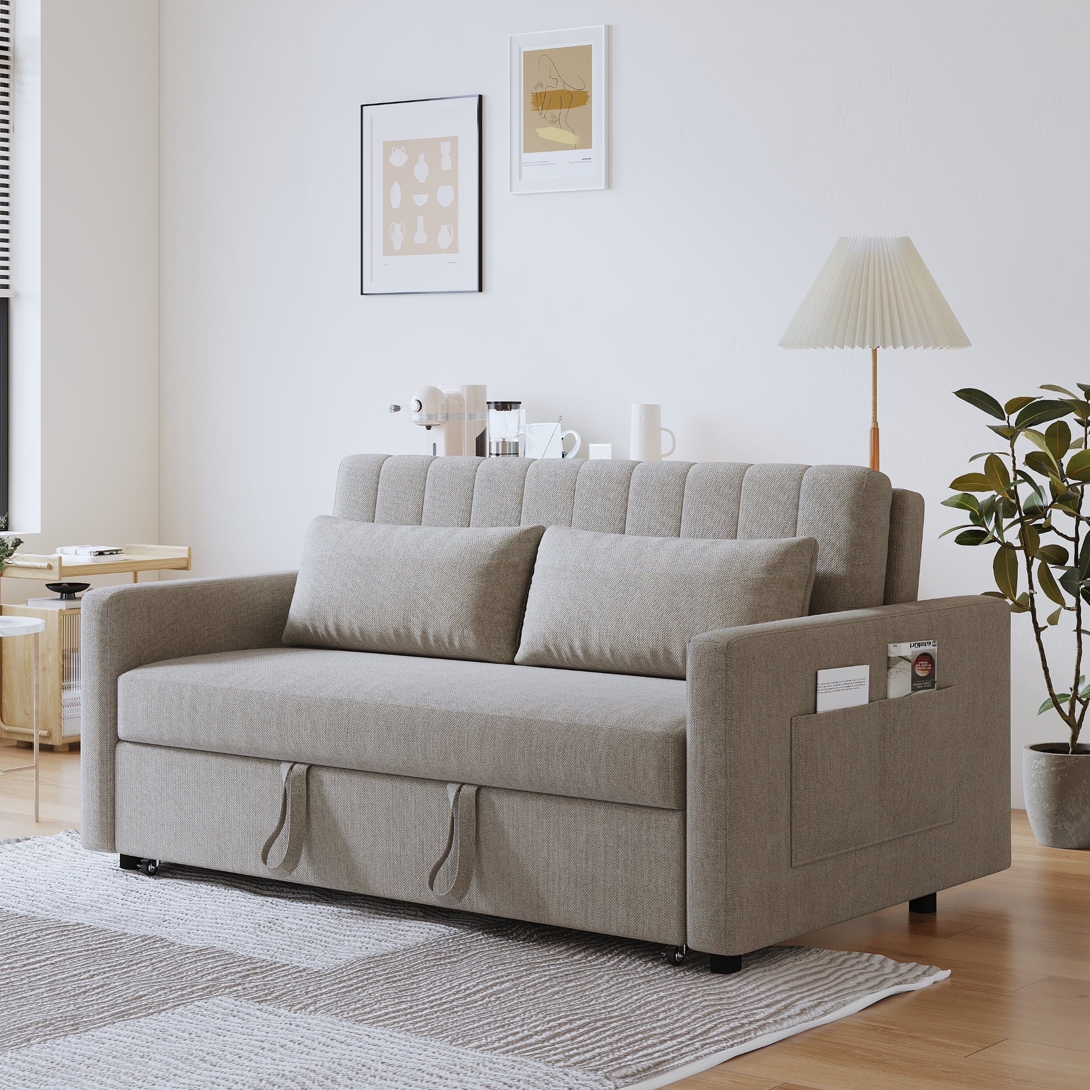 Noodeniya 54" Twins Pull Out Sofa Bed, Modern Convertible Sleeper Couch, Fabric Loveseat for Small Place, Light Gray
