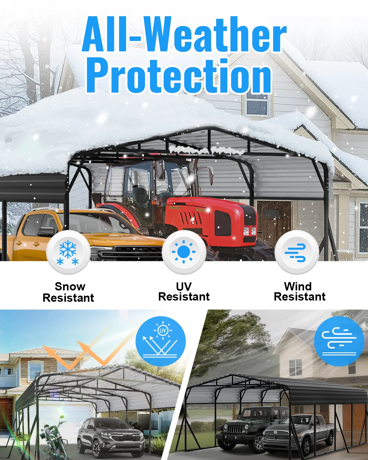 WUKHG 10x15ft Heavy Duty Metal Carport, Outdoor Carport Canopy with Iron Roof, Durable All - Weather Carport for Cars, Trucks, Boats & Outdoor Equipment, Easy Quick - Install Assembly