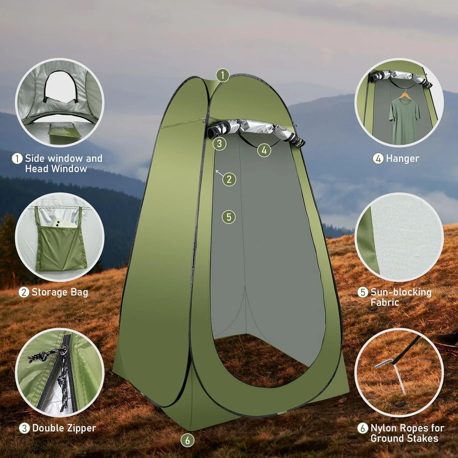 Portable Camping Toilet Kit for Adults, X Large Pop - up Privacy Tent with Folding Toilet and Outdoor Shower Facilities