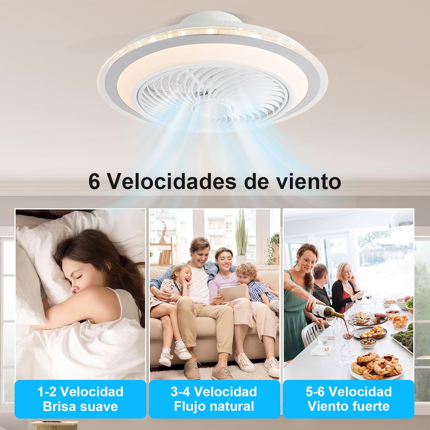 Oxylops – Ventilateur de plafond avec éclairage LED, 5 pales, 40 W, moteur CC 12 W, 6 vitesses, 3 intensités lumineuses, silencieux, idéal pour la chambre, le salon, le bureau ou la cuisine