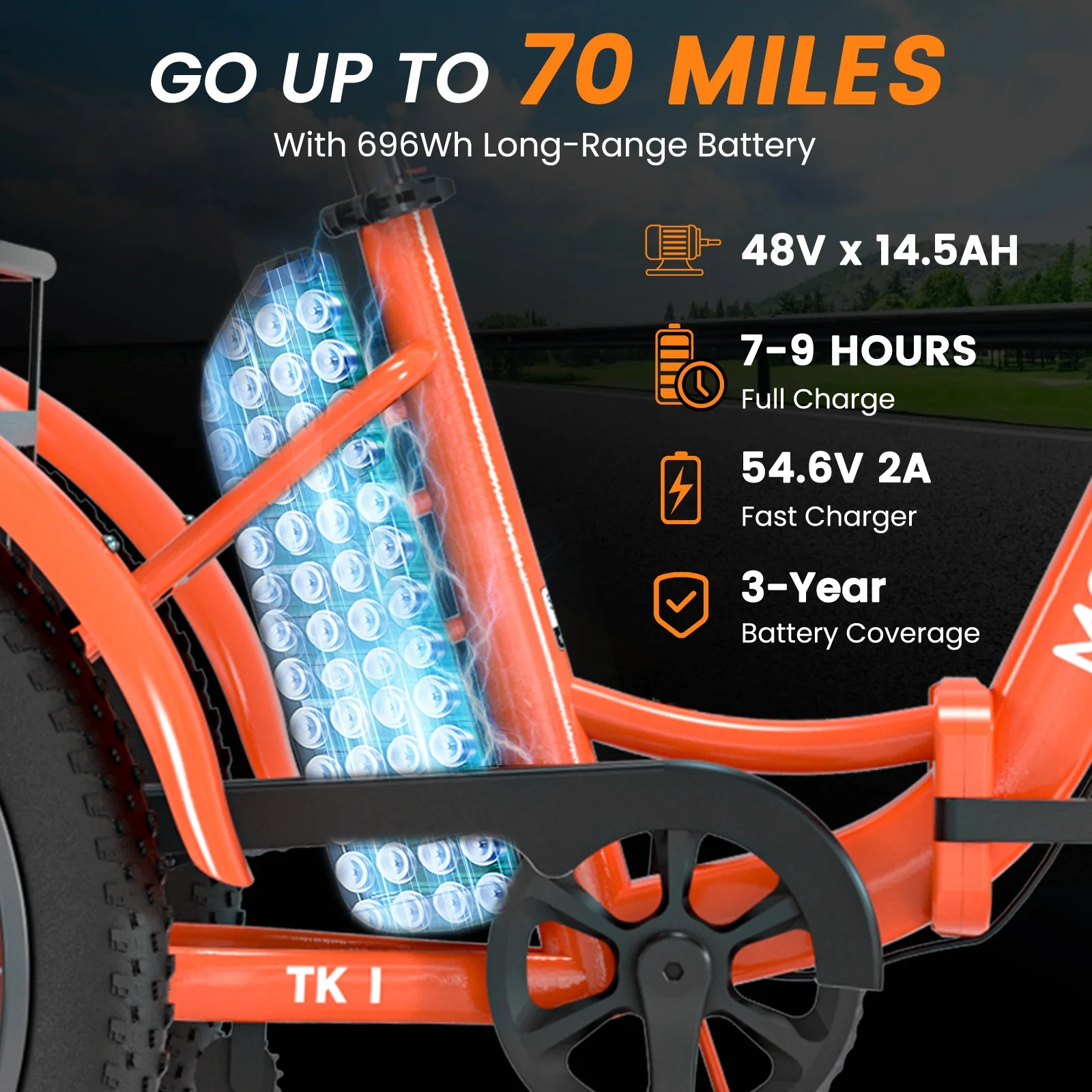 MOONCOOL TK1 Folding Electric Tricycle for Adults, 48V 14.5ah Removable Battery, 500wpeak 1000wmotor, 20" Fat Tire Step - Thru 3wheel Electric Bicycle W/Front&Rear Baskets, Certified to UL 2849 by SGS