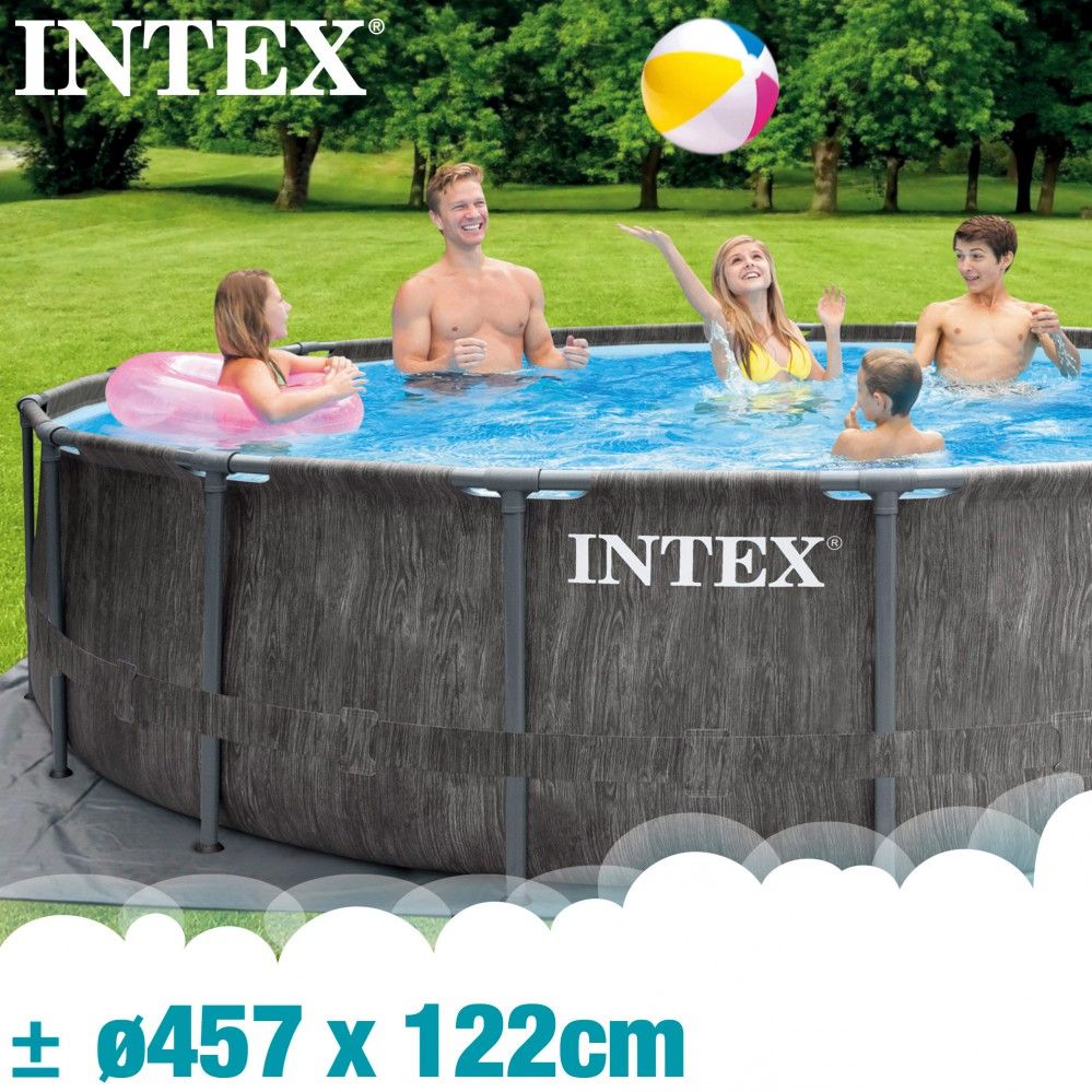 Piscine tubulaire circulaire amovible en PVC Intex grise 457 x 122 cm avec purificateur