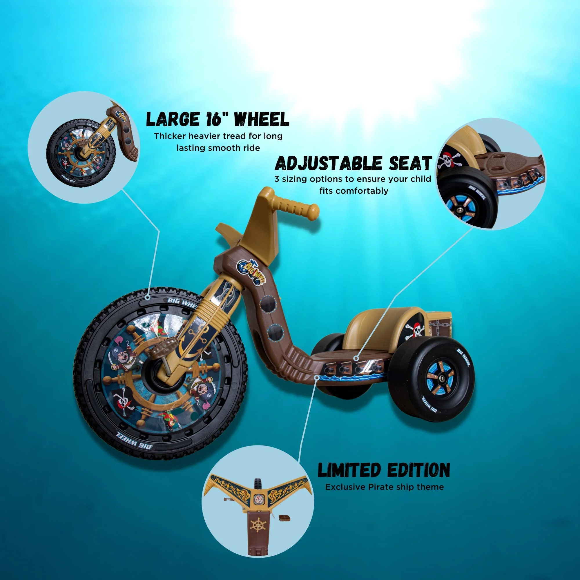 The Original Big Wheel 16 in Tricycle Big Wheel for Kids 3 - 8 Boys Girls Trike - Pirate Ship Edition